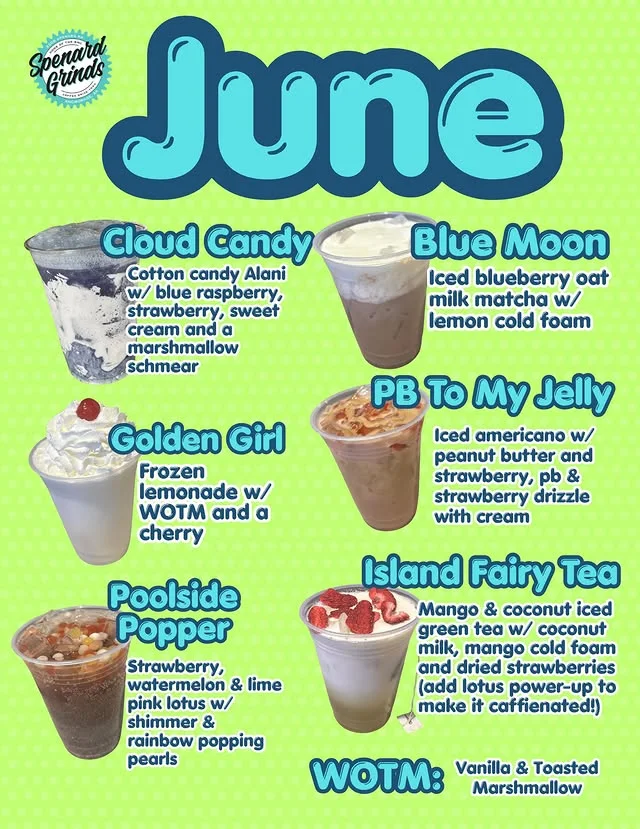 Spenard Grinds June drink menu