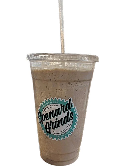A blended Spenard Grinds drink in a branded cup